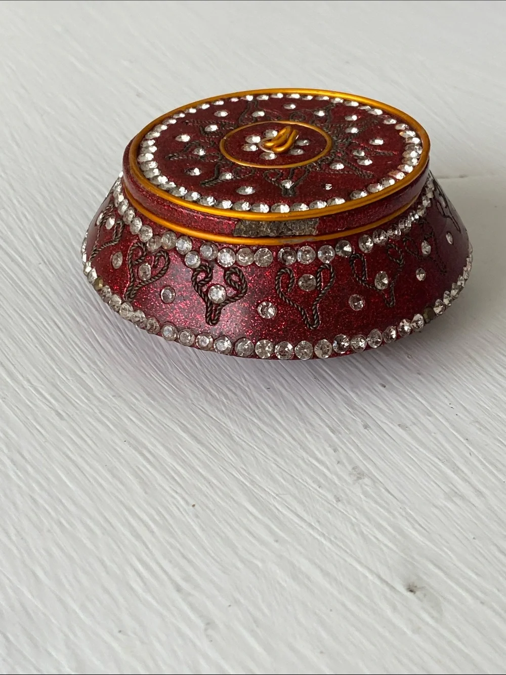 Mediterranean Embellished Trinket Box - Deep Red with Rhinestones & Glitter